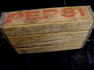 24 Empty Pepsi Cola Soda Glass Bottles Wood Crate w Red Lettering Very