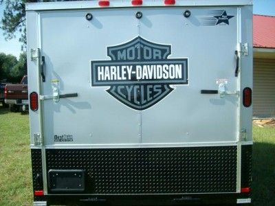 7x12 Double Motorcycle Enclosed Trailer w Harley Davidson Decals Blk