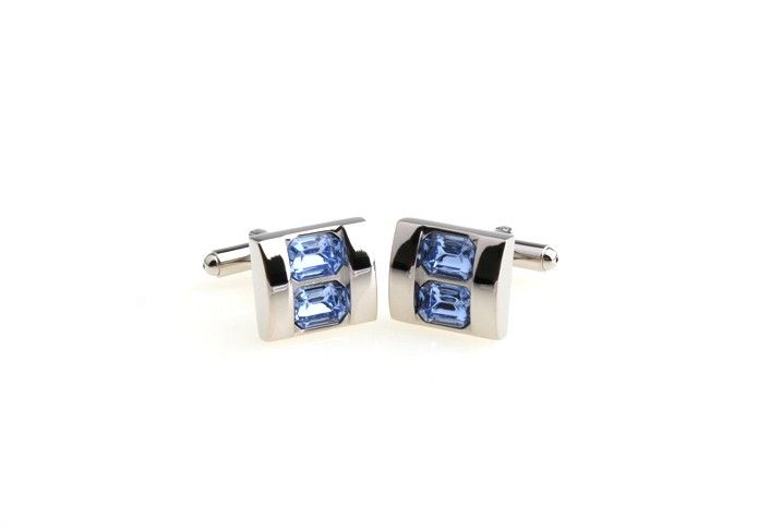 Lit Blue Hexagon Crystals Rectangular Platinum Cufflink