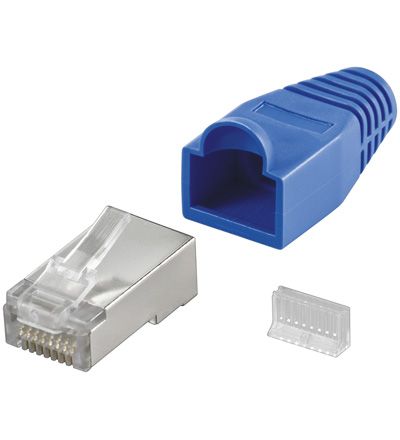 RJ45 Stecker + Einfädelhilfe + Tülle blau 20 Stück