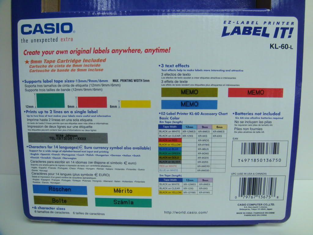 New Casio KL 60 L Thermal EZ Label Printer labeller 0079767174699