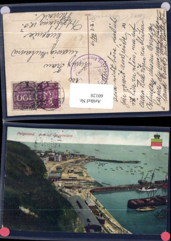 60128 Helgoland Ansicht Hafen u Schiffstempel Bordstempel Auf hoher