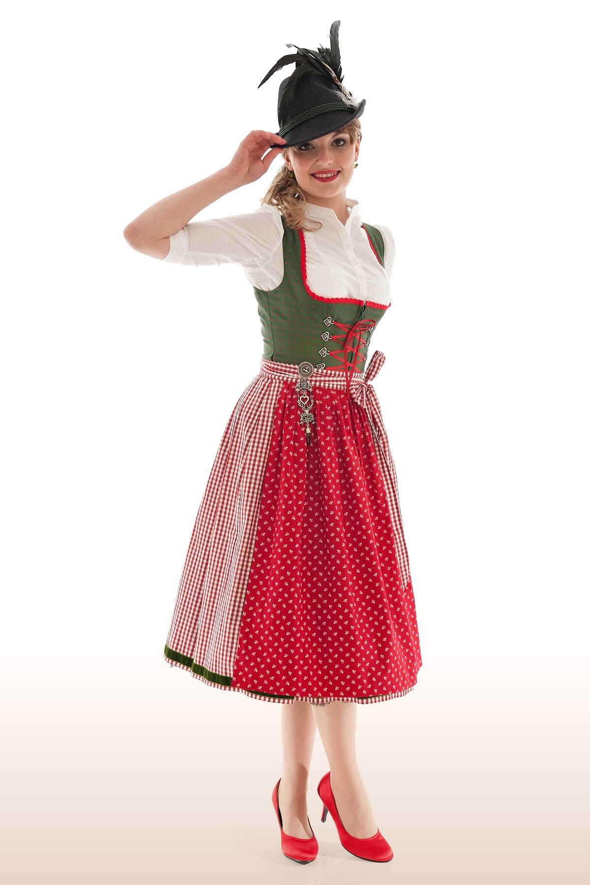 Klassisches Dirndl im modernen Look rot/grün 32 34 36 38 40 42 44