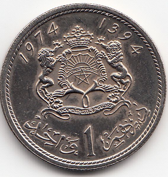 MAROKKO 1 Dirham 1394/1974 in vorzüglich