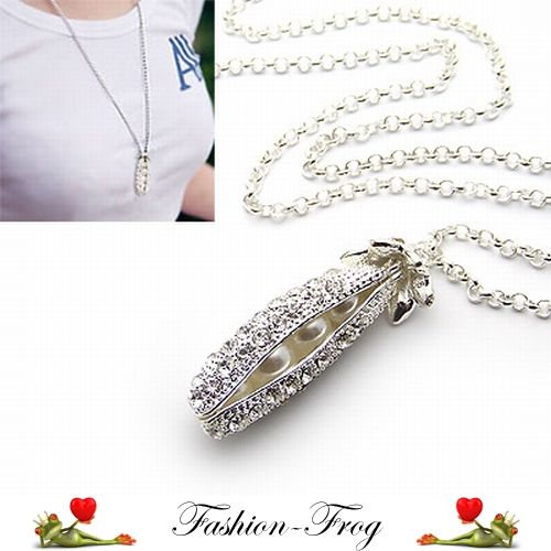 Halskette Kette Collier Strass Perle Schote silber