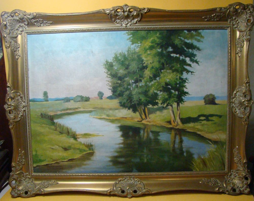 Walter Meiburg, Göttingen 1941 Landschaft am Fluss, Öl/Leinen, ger