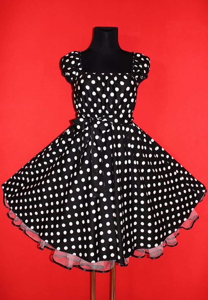 50er ROCKABILLY Petticoat KLEID 46 48 50 Polka Dots Schwarz Weiss Pin