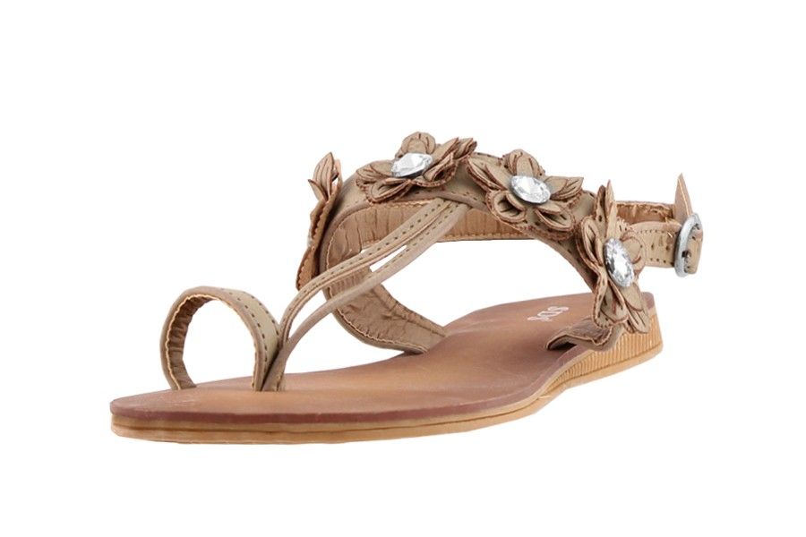 Sandalette Dianette Strasssteine Beige Flach Sandle Designer