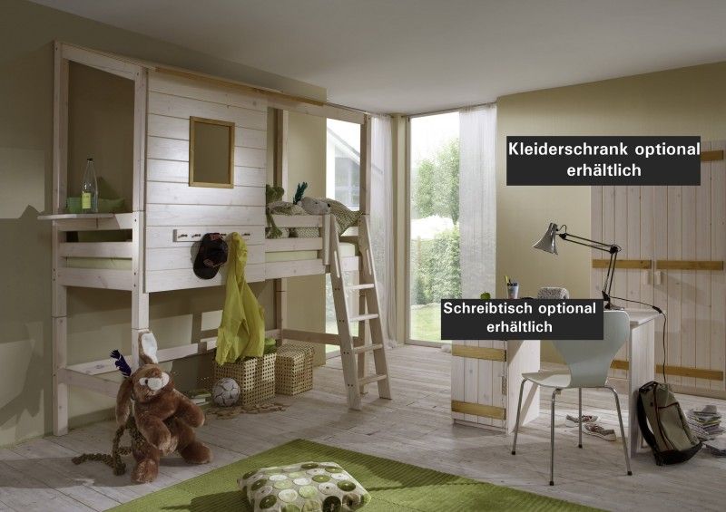 Kojenbett Spielbett Abenteuerbett Hochbett Kiefer massiv weiss