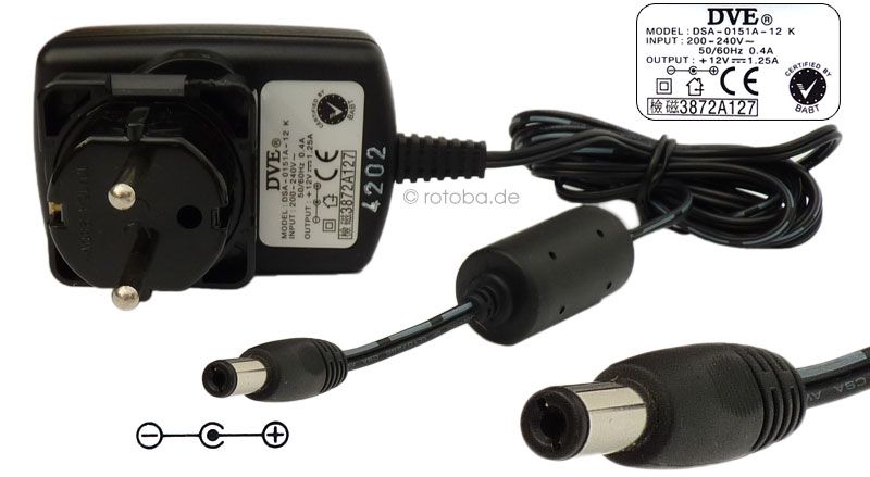 Steckernetzteil 12V 1,25A ( 1250mA ) Netzteil, Ladegerät, Trafo DVE