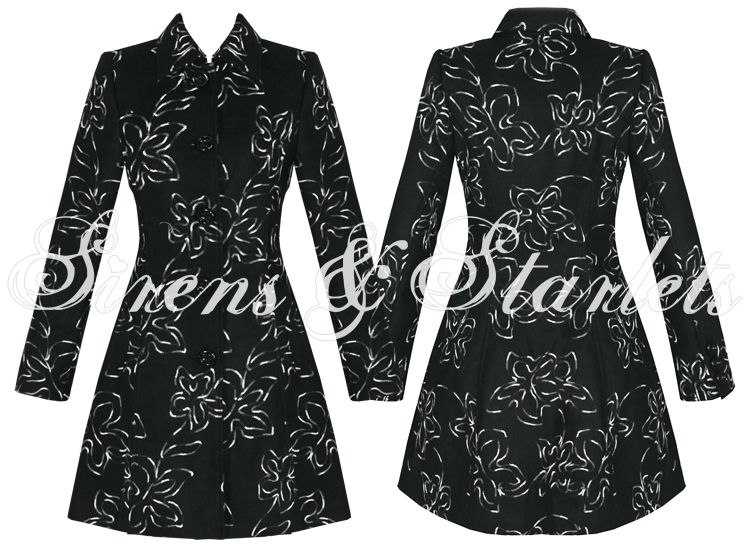 LADIES WOMENS NEW BLACK Blumenstickerei VINTAGE STYLE VISCOSE JACKET