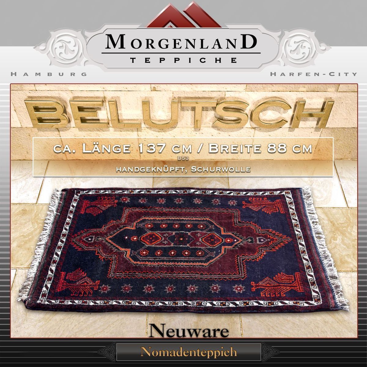 Perser Belutsch Nomaden 137 x 88 cm   100% Handknüpf   tapis