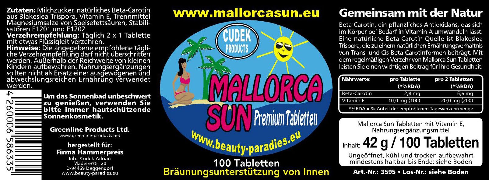 MALLORCA SUN~BRÄUNUNGSKAPSELN~BRÄUNUNGSTABLETTEN MIT BETA CAROTIN