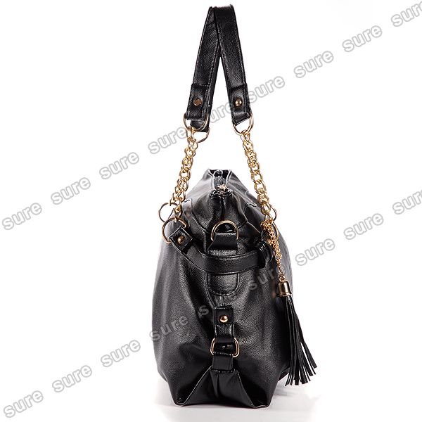 Trendy Damen Schultertasche Tragetasche Kunstleder ToteTasche Schwarz