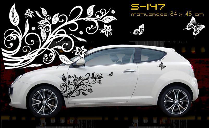 Aufkleber Blumen Ranke Schmetterlinge S 147 Tuning Audi VW Alfa Mito on ...