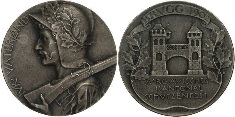 D161 Schweiz AARGAU, Medaille 1902 Kantonalschützenfest in Brugg