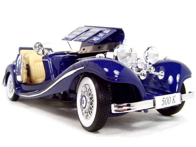 Brand new 118 scale diecast model of 1936 Mercedes 500K Roadster Blue