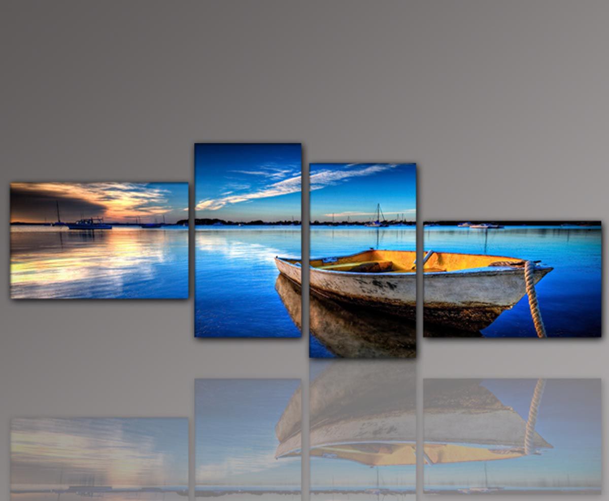 DESIGNBILDER  WANDBILD Blau See Boot Entspannung Wohnzimmer Kunst