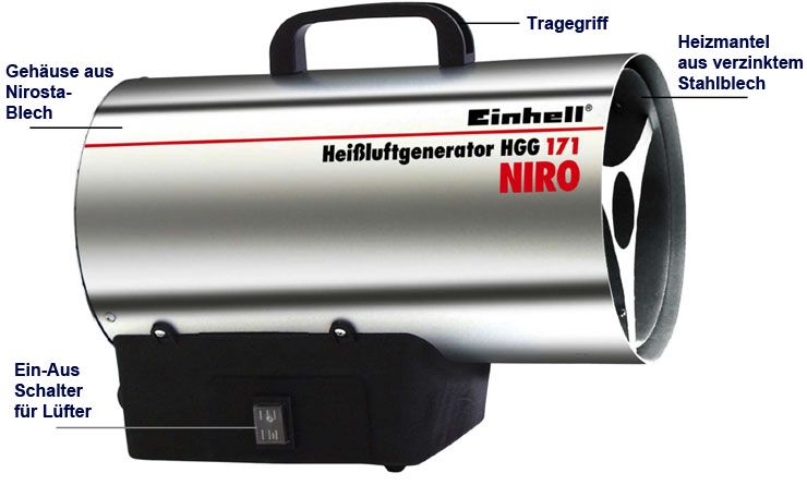 EINHELL HGG 171 NIRO HEISSLUFTGENERATOR GASHEIZER GAS HEIZLÜFTER