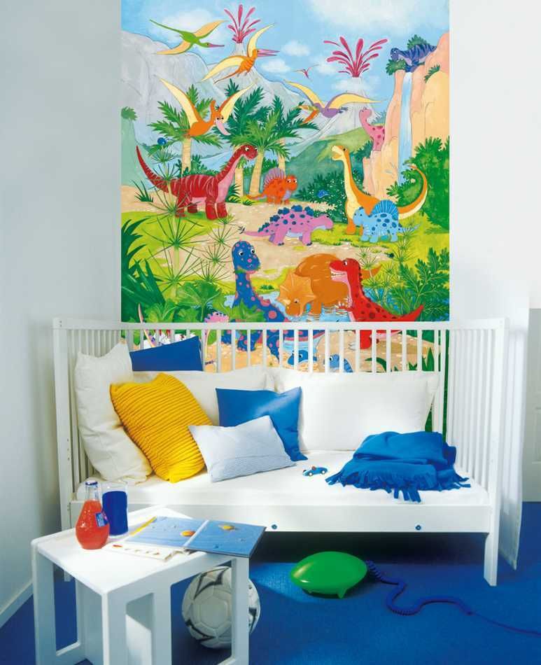 Fototapete DINOSAURIER 183x254 Kindertapete bunte Dinos Flintstones