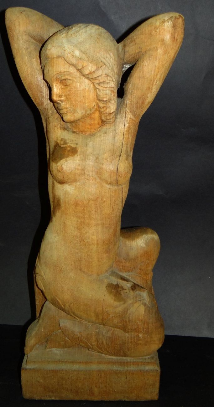 , Holzskulptur, kniende Nackte, H 60 cm, Altriss, 194/18020