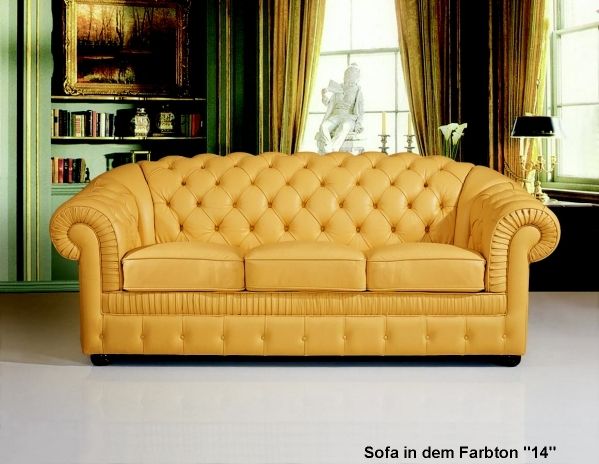 sofort lieferbar Klassisches 3er LEDER CHESTERFIELD SOFA LEDERSOFA A