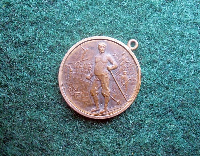 alter Anstecker Abzeichen Ski Heil Bronze 1930