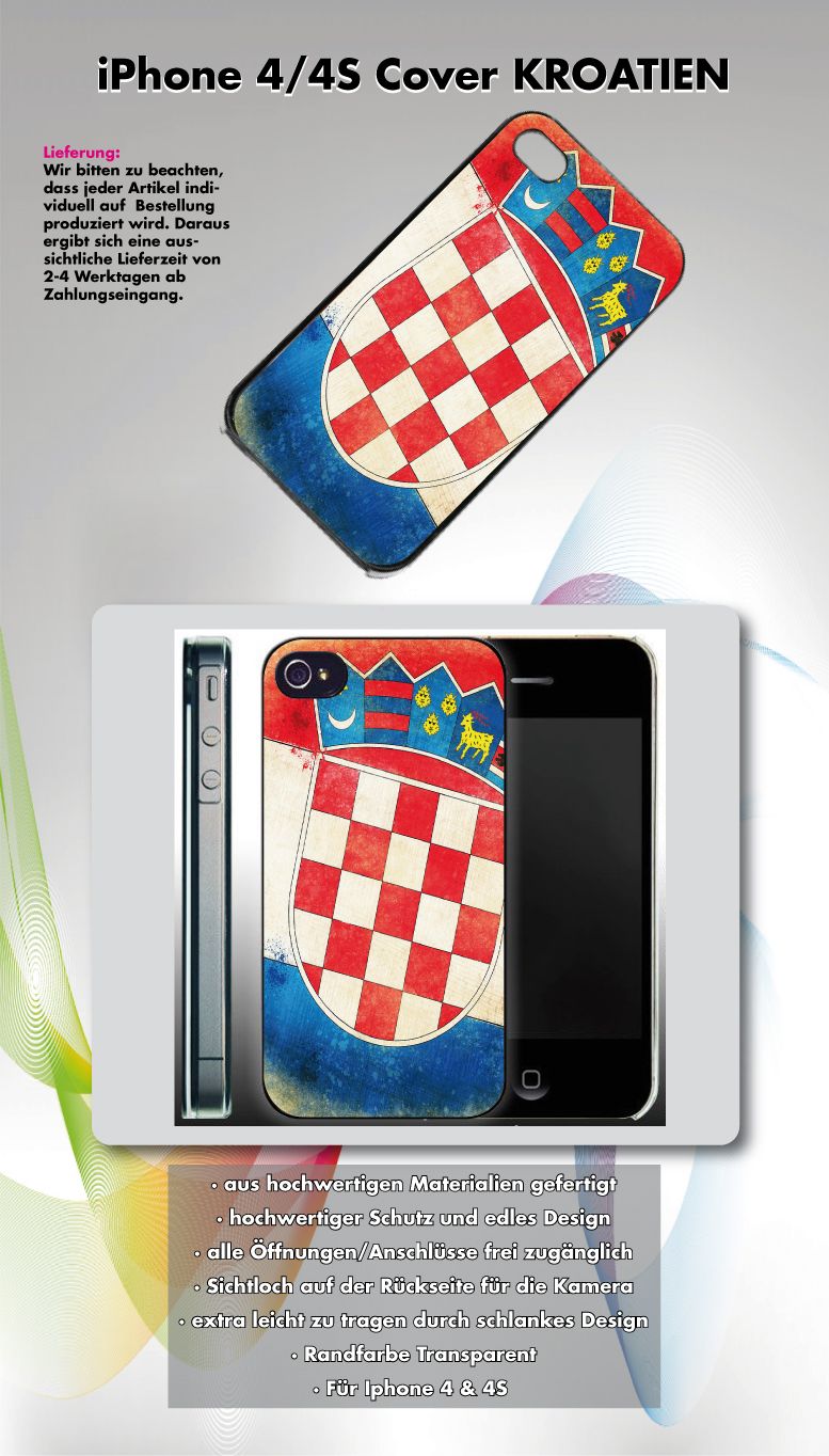 Apple iPhone 4/4S KROATIEN FLAGGE Fahne Hülle Cover Case Croatia EM