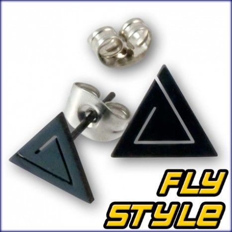 EDELSTAHL OHRRINGE OHRSTECKER DREIECK TRIANGLE DAMEN SCHMUCK SCHWARZ