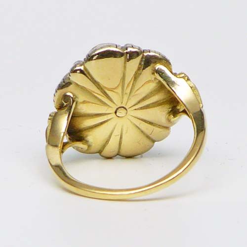 Biedermeier Antikschmuck RING 585 Gold Silber Diamantrosen