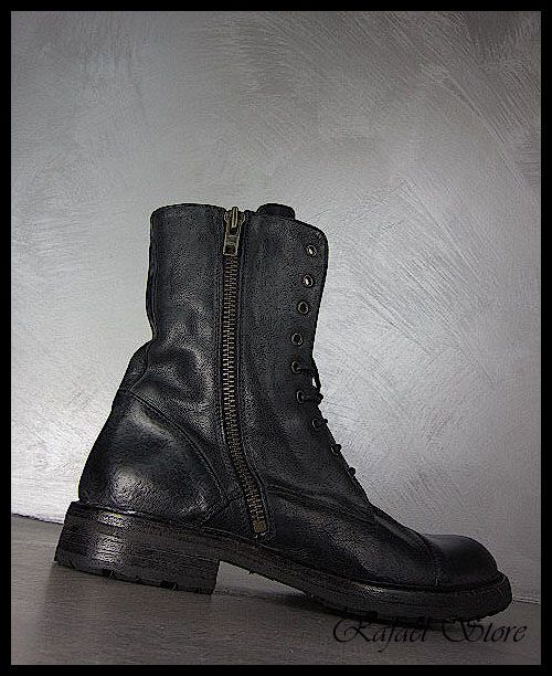 Herren Schuhe Boots MOMA 42 Grunge Nero Leder Black Schwarz Vintage