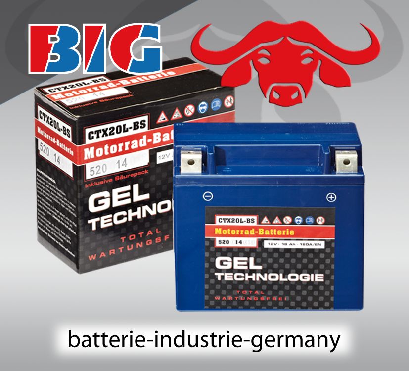 GEL Motorradbatterie 12V 20Ah 240A/EN 52014 YTX20L BS