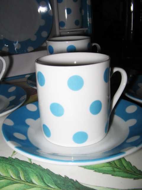 Puppengeschirr Espressotassen Set Mokkatassen Hellblau Porzellan Polka