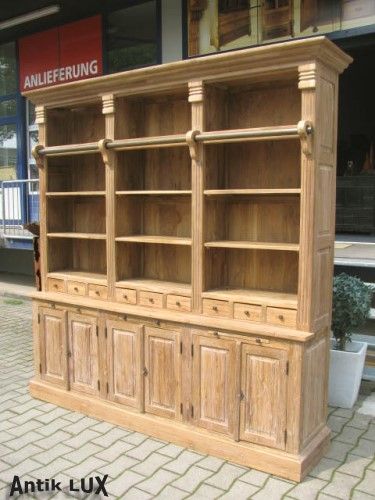 Bibliothek in Teak mit Leiter,,235 cm breit,, Regal,Bücherschrank