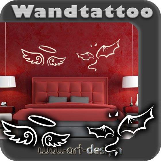 S260 XXL Wandaufkleber Engelchen+Teufelchen Wandtattoo Schlafzimmer