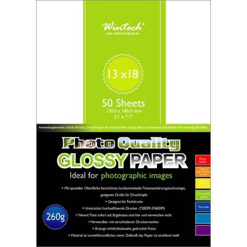 WINTECH GLOSSY 13 x 18 260 G Glanz Foto Papier 50 Blatt Weiß NEU