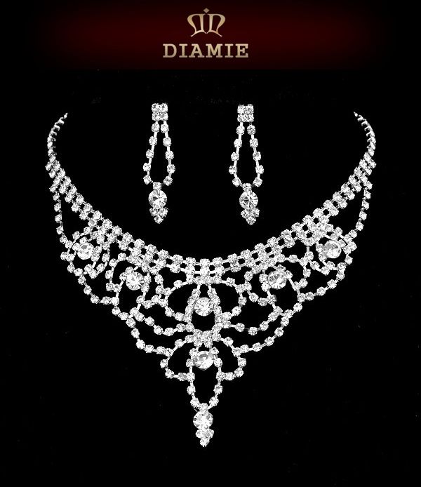 DIAMIE Brautschmuck Schmuckset Hochzeit Strass Halskette Collier