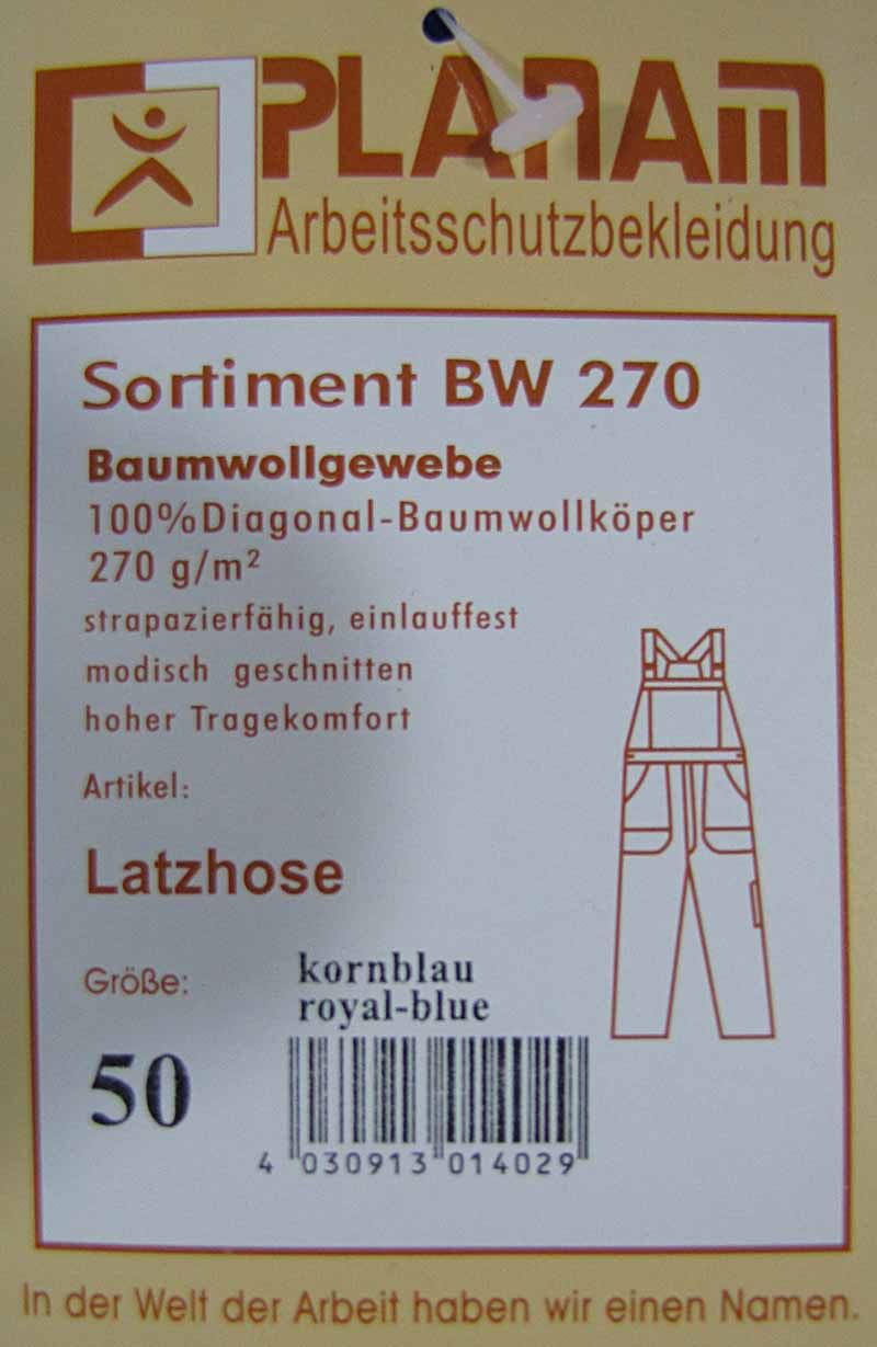 PLANAM Latzhose Arbeitshose BW 270 kornblau Gr. 42   50 NEU