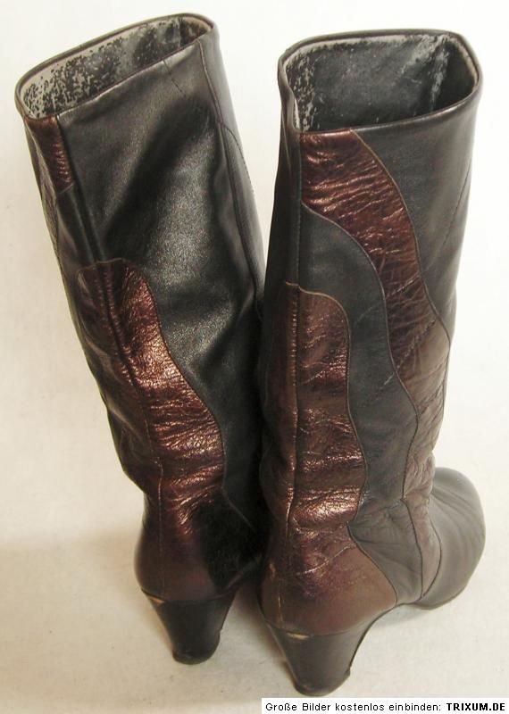 Vintage Stiefel Leder Schwarz 38 Boots 80er Bronze