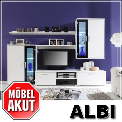 WOHNWAND ALBI IN WEIß & SCHWARZ + LED, NEU