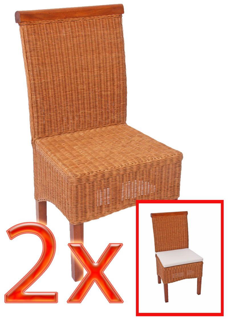 2x Esszimmerstuhl Korbstuhl M42, Rattan mit/ohne Kissen