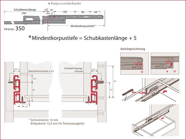 Hettich Vollauszug 350 mm FR 6142 Auszüge Schubladen Rollen