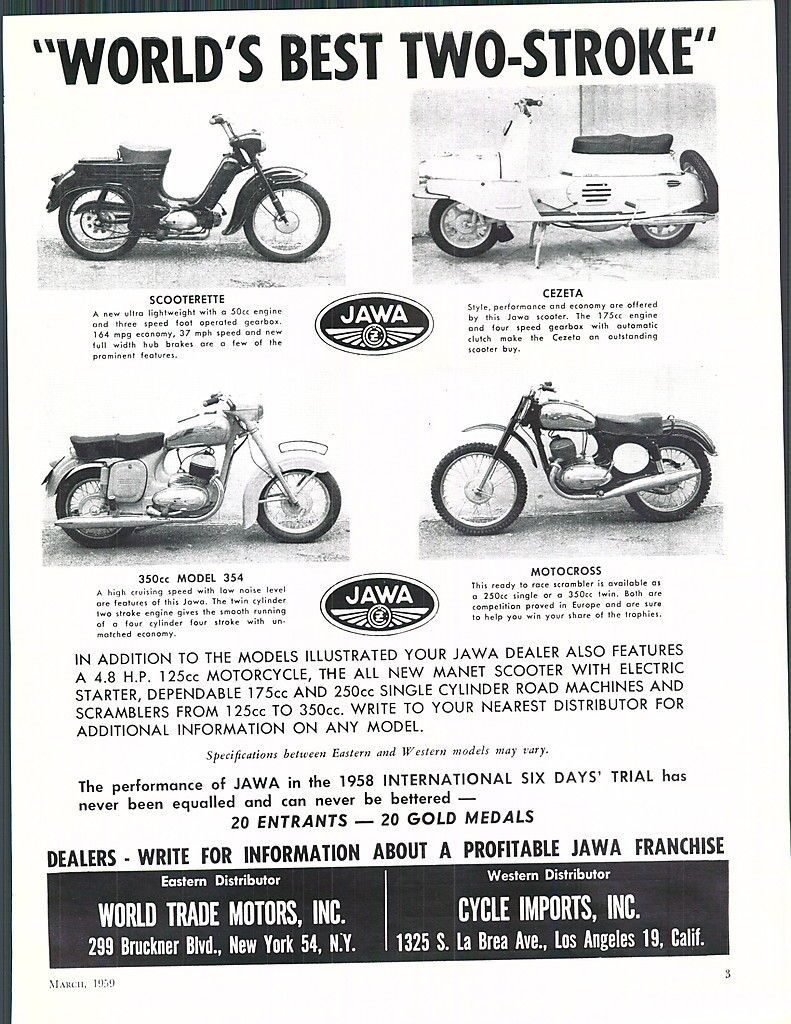 1959 AD Jawa Scooterette Cezeta Motocross Motorcycles 350CC Model 354