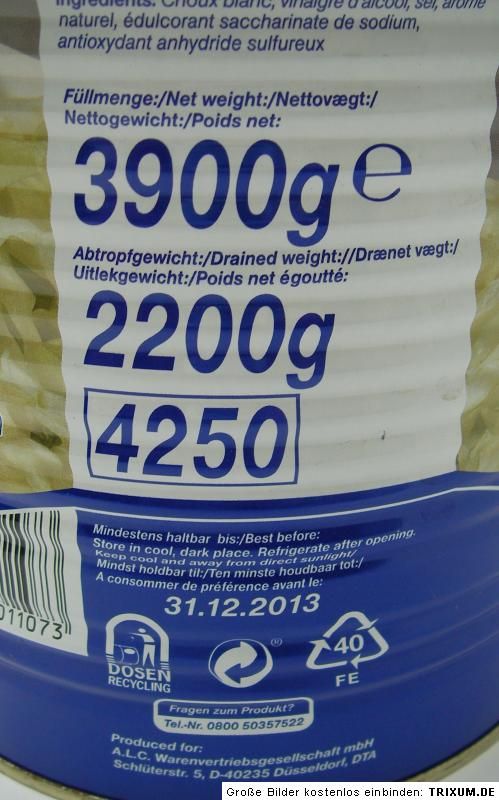 Gastronomie Dose Krautsalat 3,9 kg Horeca NEU Salat