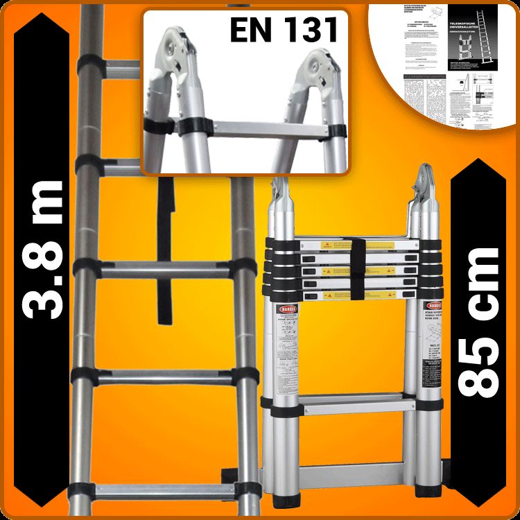 ALU 380cm Leiter Teleskopleiter Anlegeleiter Klappleiter