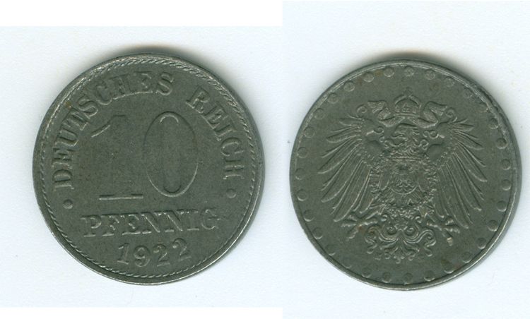 Ersatzmünzen 1. Weltkrieg 10 Pfennig 1922 E prägefrisch