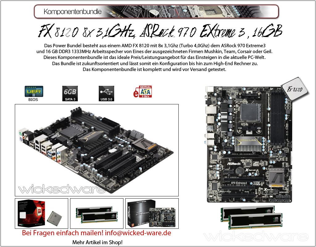 AufrüstKit AMD FX 8120 8x3,1GHz @ 4,0GHz(Turbo) 16GB (WickedWare)#375