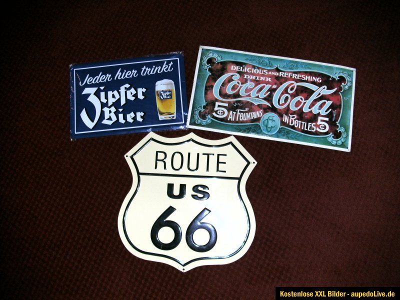 BLECHSCHILDER ROUTE 66 COCA COLA ZIPFER BIER DACHBODENFUND SAMMLER