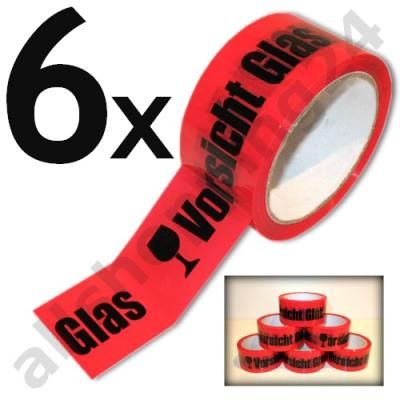 6x VORSICHT GLAS Warnklebeband Klebeband Packband NEU