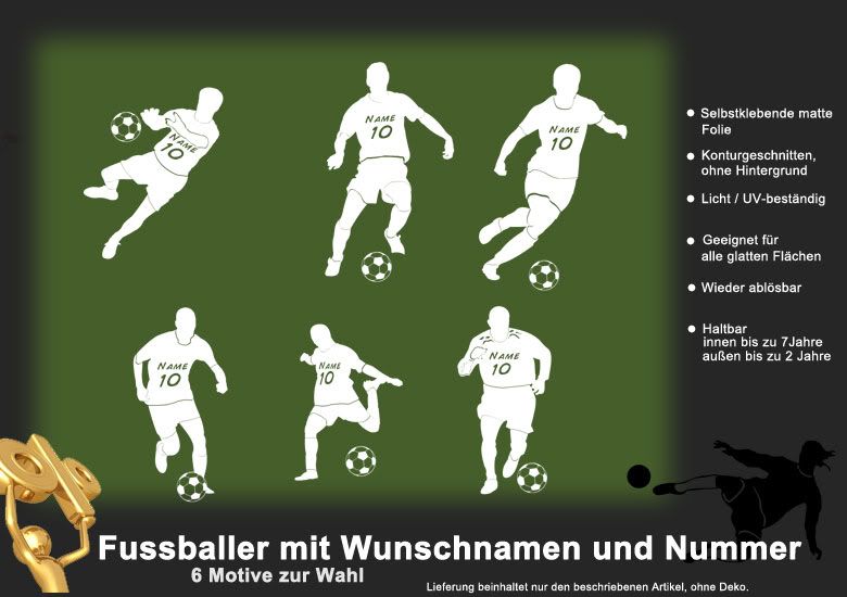 Wandtattoo Fussballer mit Namen Nummer Fussball Kinderzimmer 6Motiv SS